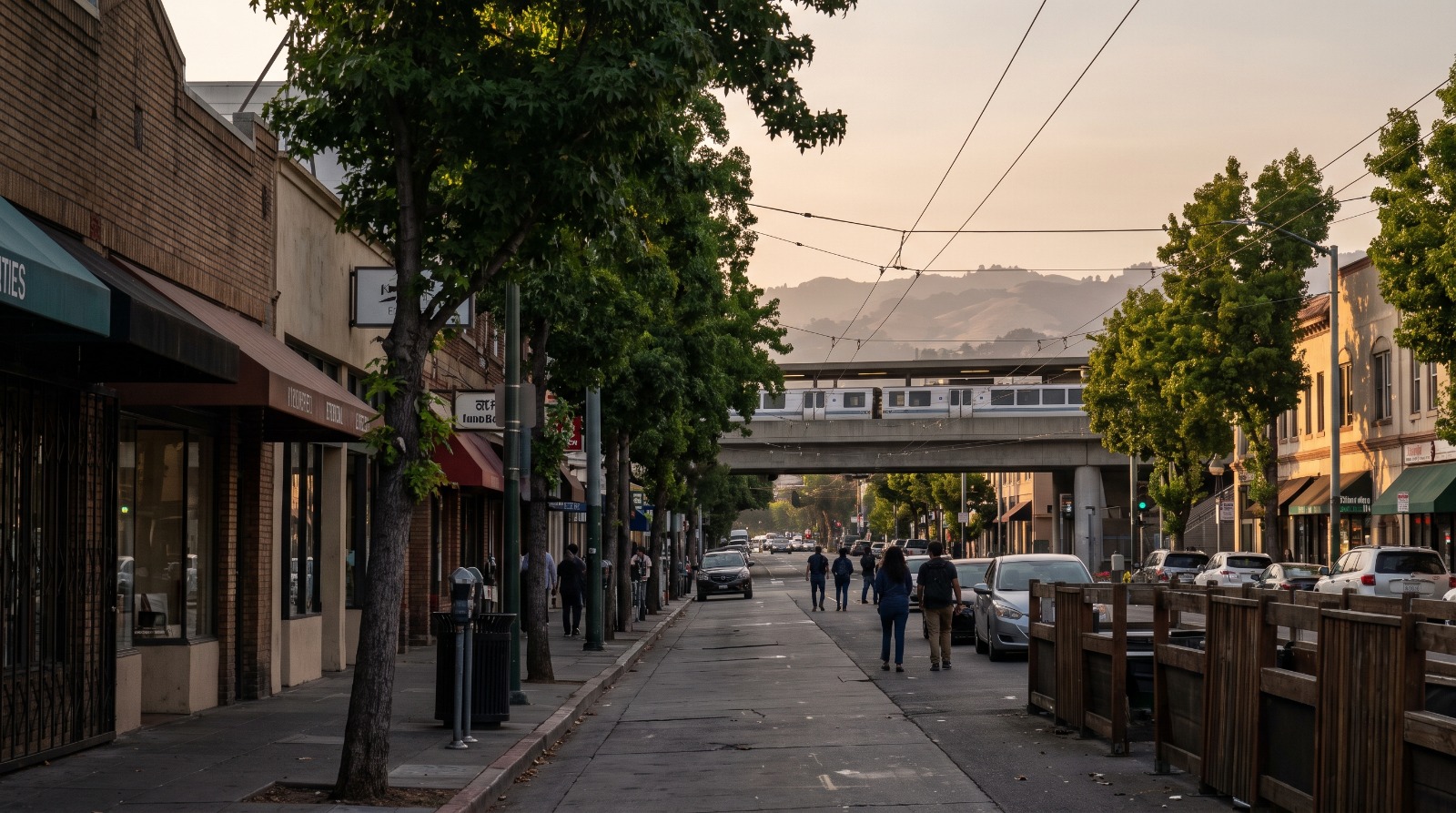 The low-rise College Avenue block by Rockridge BART in Oakland, where the Rockridge Trader Joe's could be replaced by two housing towers.