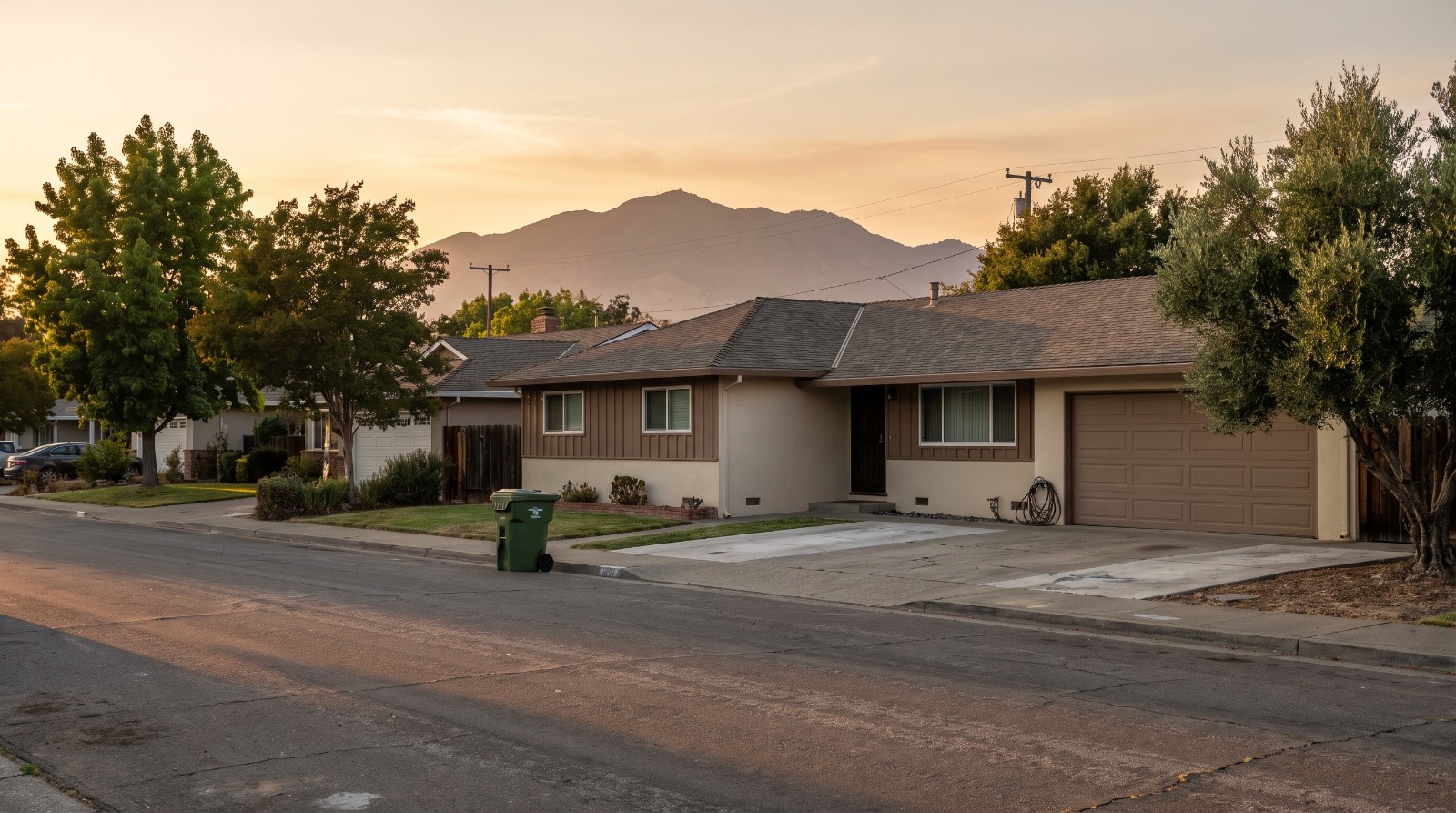 A Concord ranch house at golden hour with Mount Diablo behind, in the East Bay market where Bay Area mortgage payment math after the Fed rate decision plays out.
