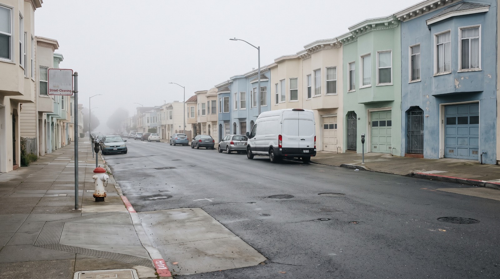 A high-roof cargo van parked at the curb on an Outer Sunset residential street in San Francisco, the kind of vehicle covered by the city’s oversized vehicle parking rule.