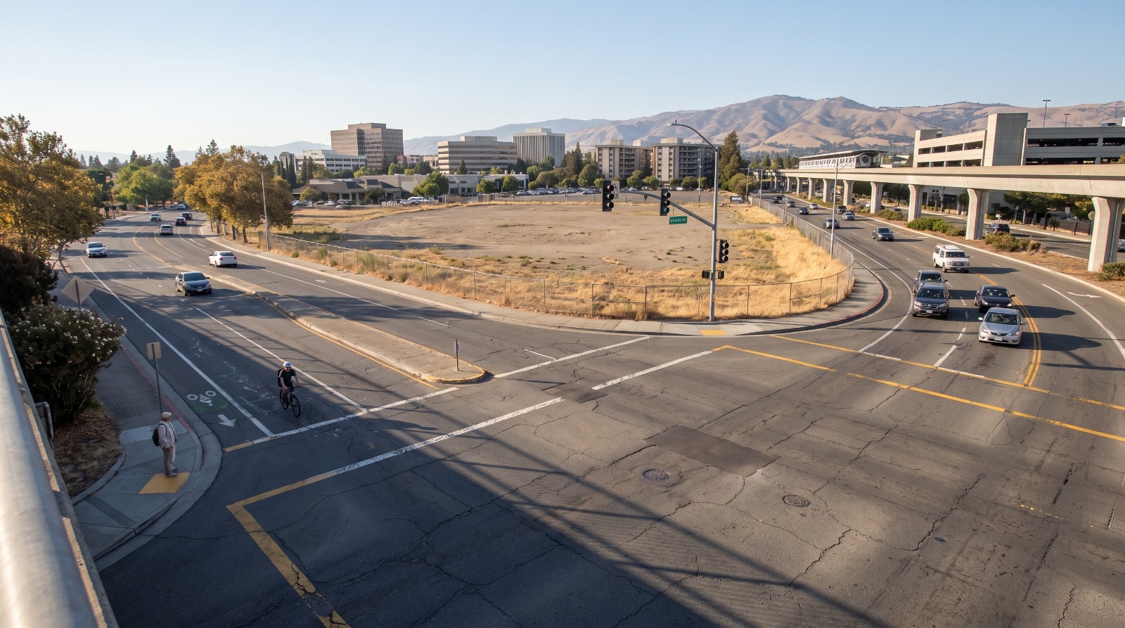 The North California Boulevard and Ygnacio Valley Road area across from Walnut Creek BART, the site proposed for senior housing under a rezoning initiative.