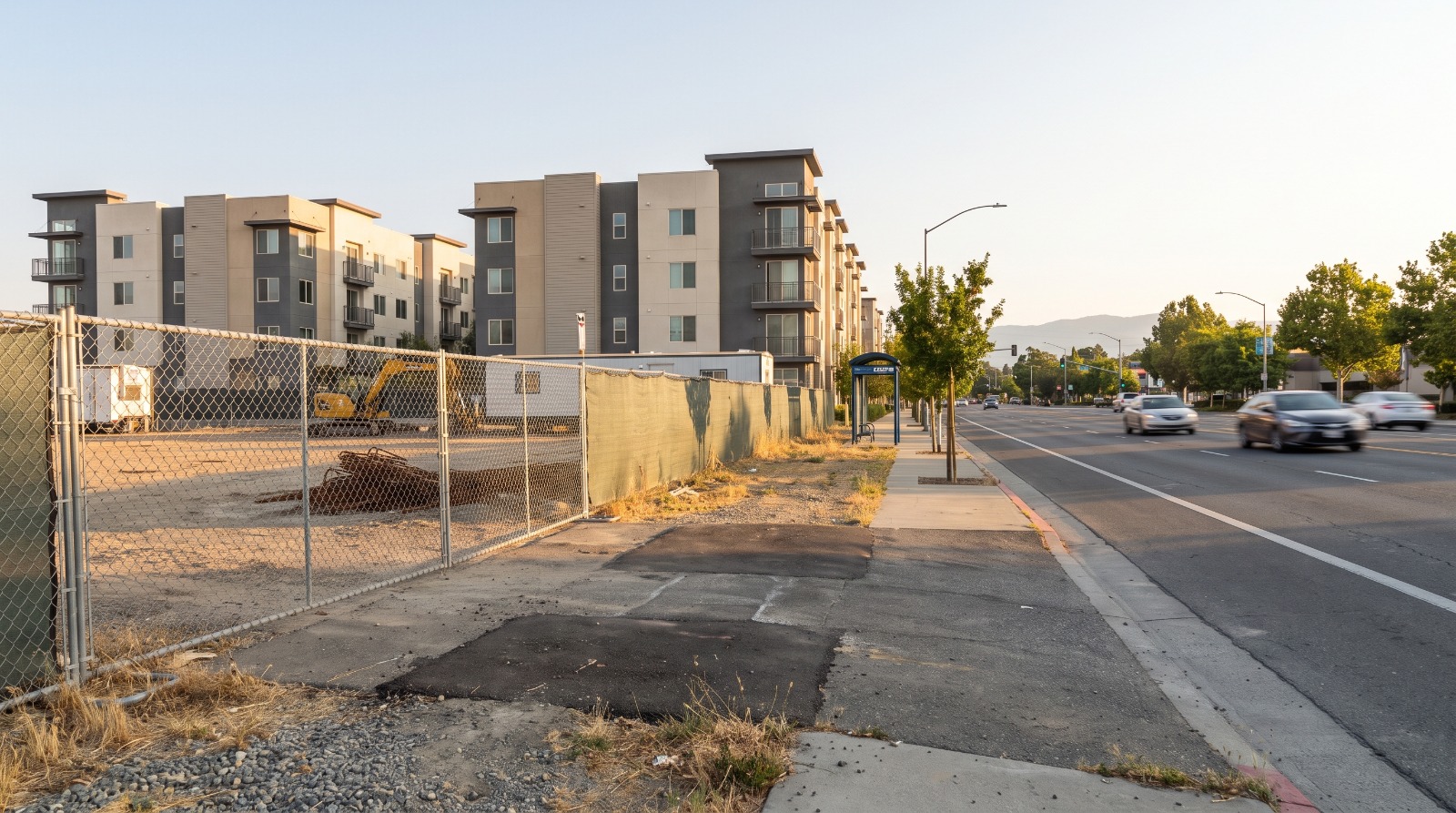 Construction site at 860 West San Carlos Street in San Jose, where 272 affordable homes are planned beside existing apartments