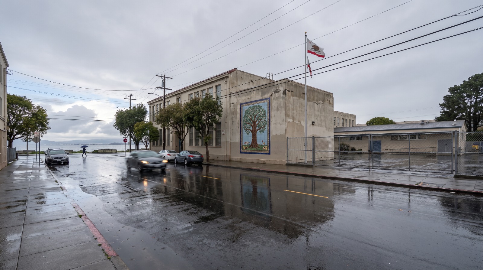 Daniel Webster Elementary School on Missouri Street on Potrero Hill in San Francisco after rain