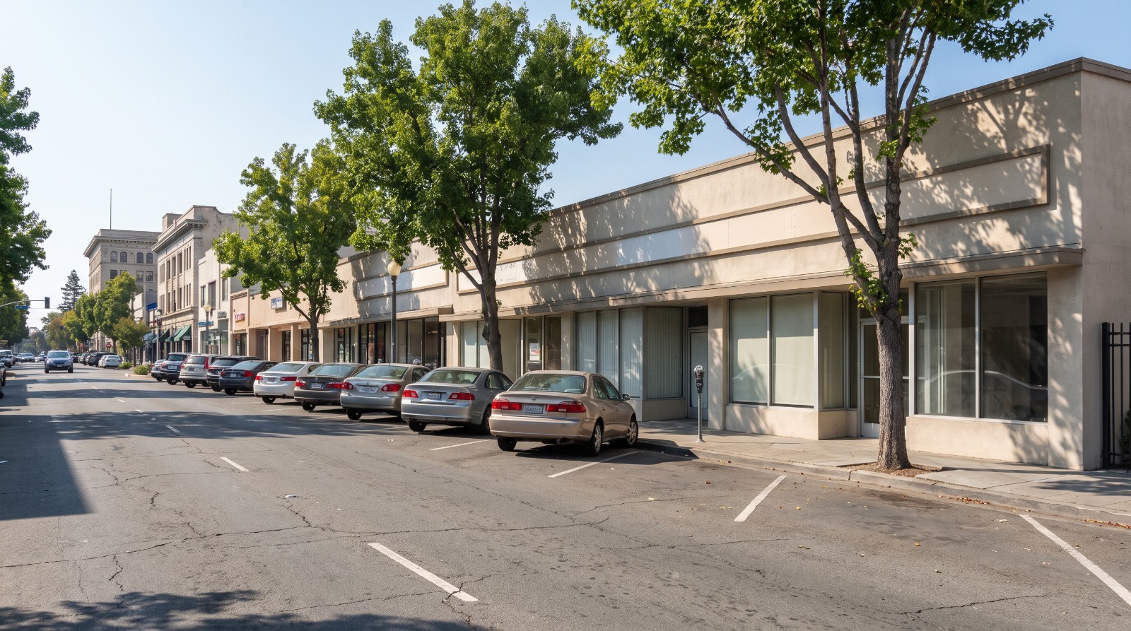 The low-rise commercial block of South B Street in downtown San Mateo where an eight-story, 94-unit building has been approved
