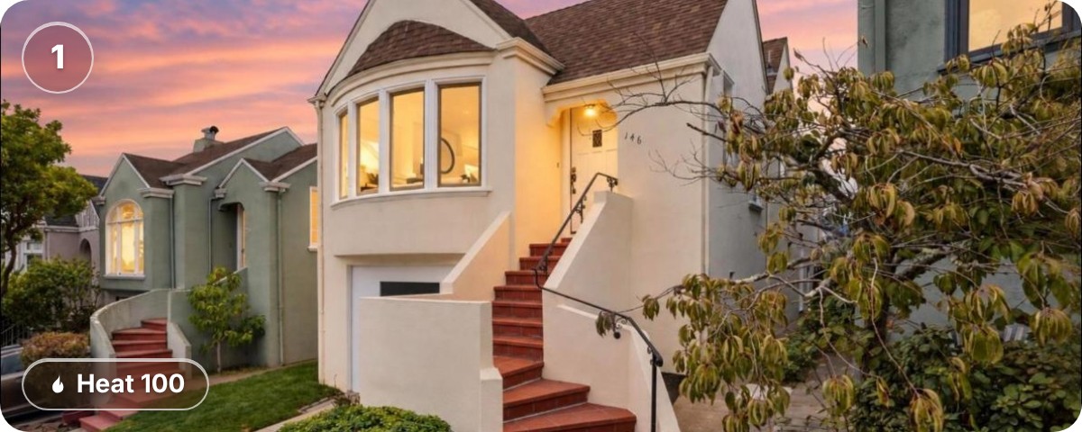 146 Lenox Way in West Portal, San Francisco, ranked first with a Heat score of 100