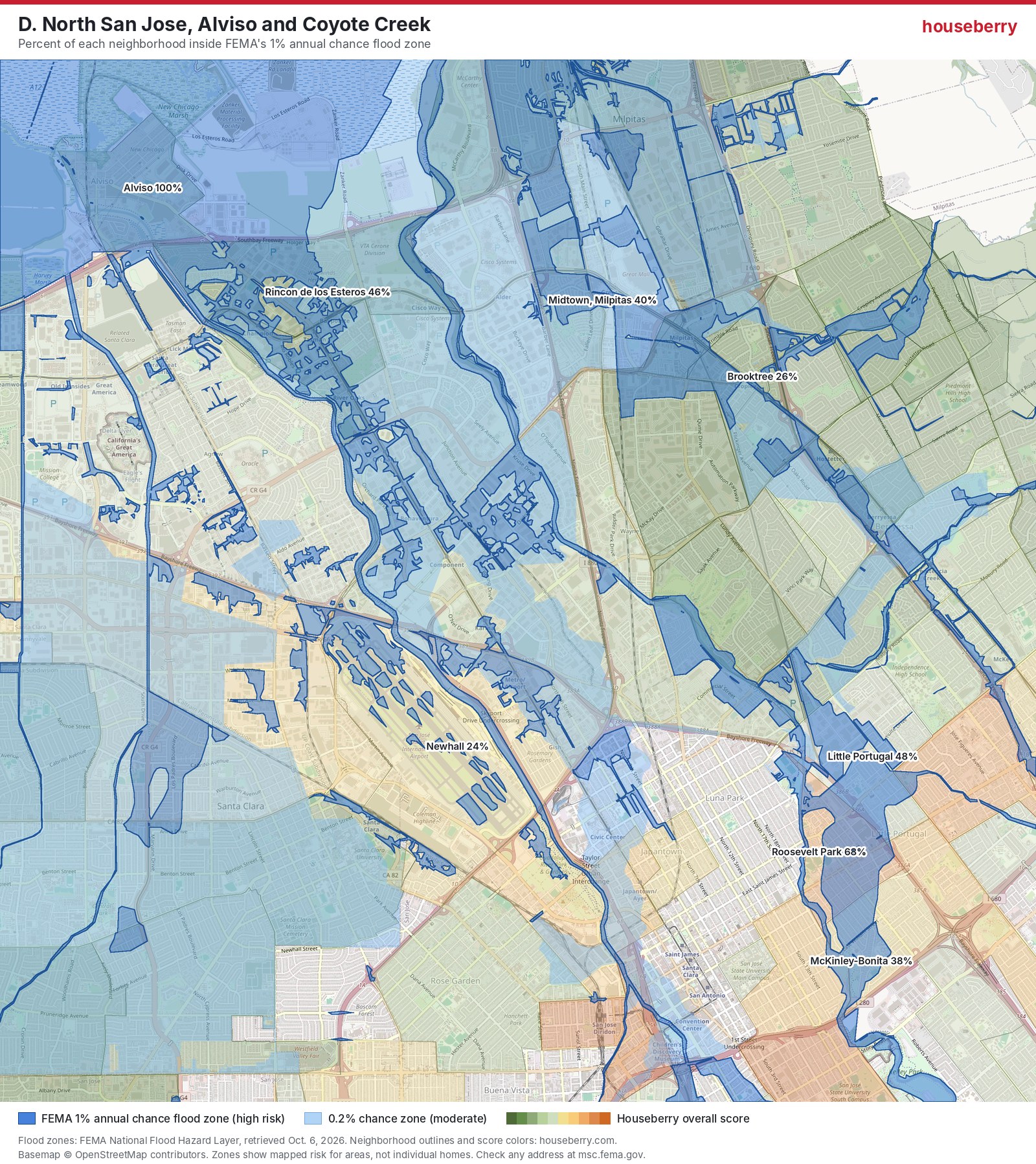 Flood zone map of Alviso, North San Jose, Milpitas and the Coyote Creek corridor