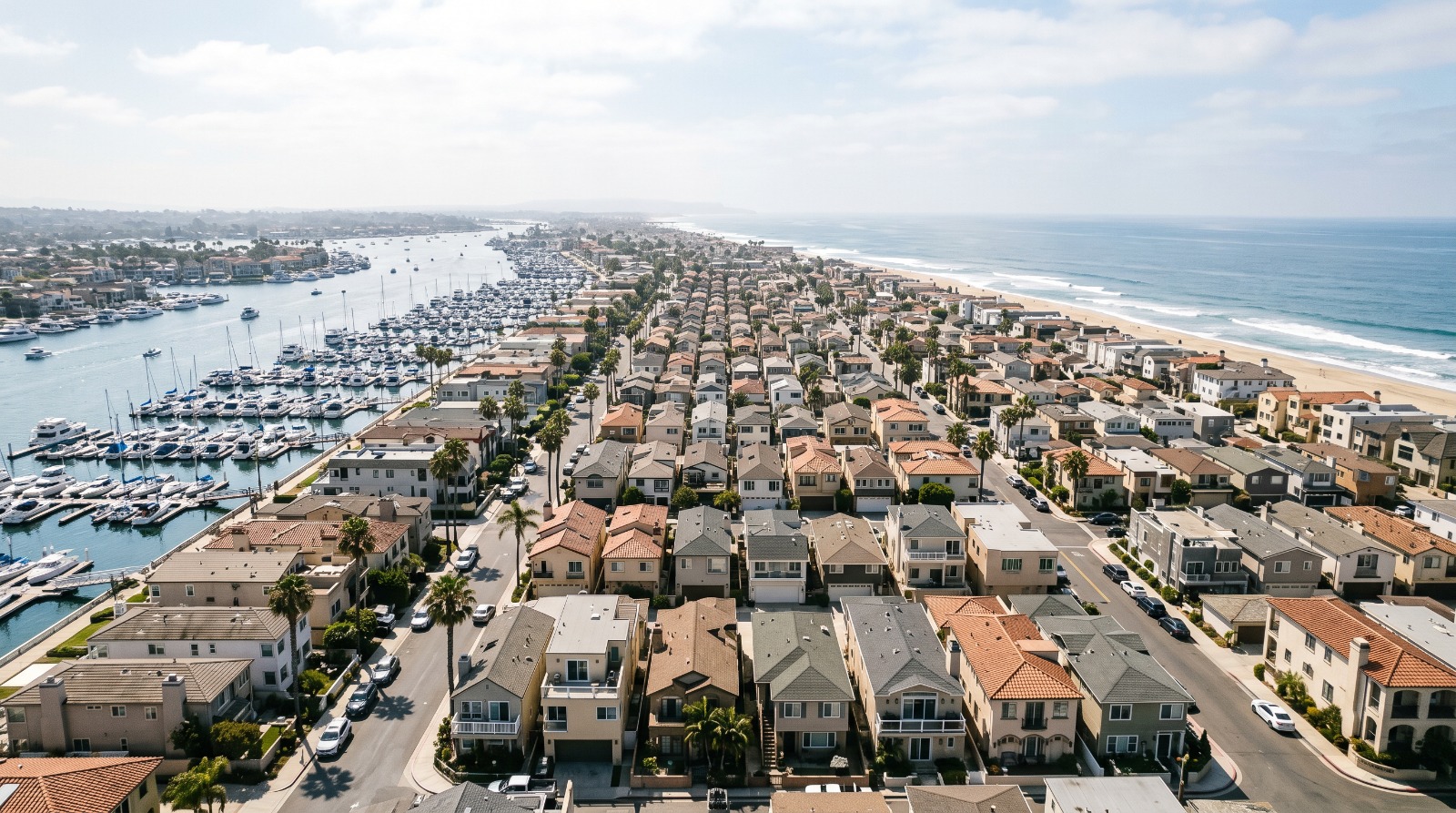 Dense low-rise coastal housing on the Balboa Peninsula in Newport Beach, California