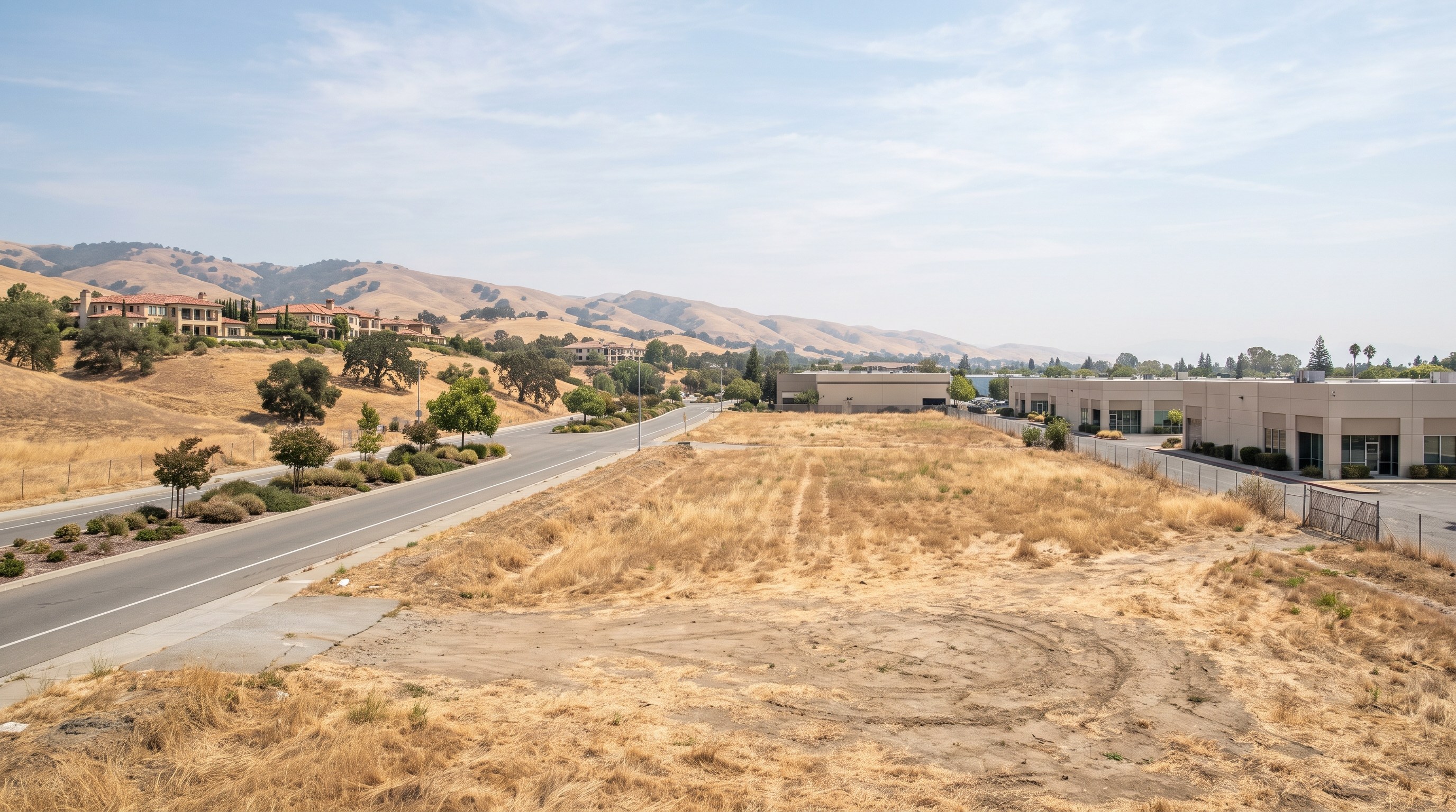 Vacant land along Silver Creek Valley Road in San Jose, the proposed site of a large Prologis data center below the Silver Creek hills.