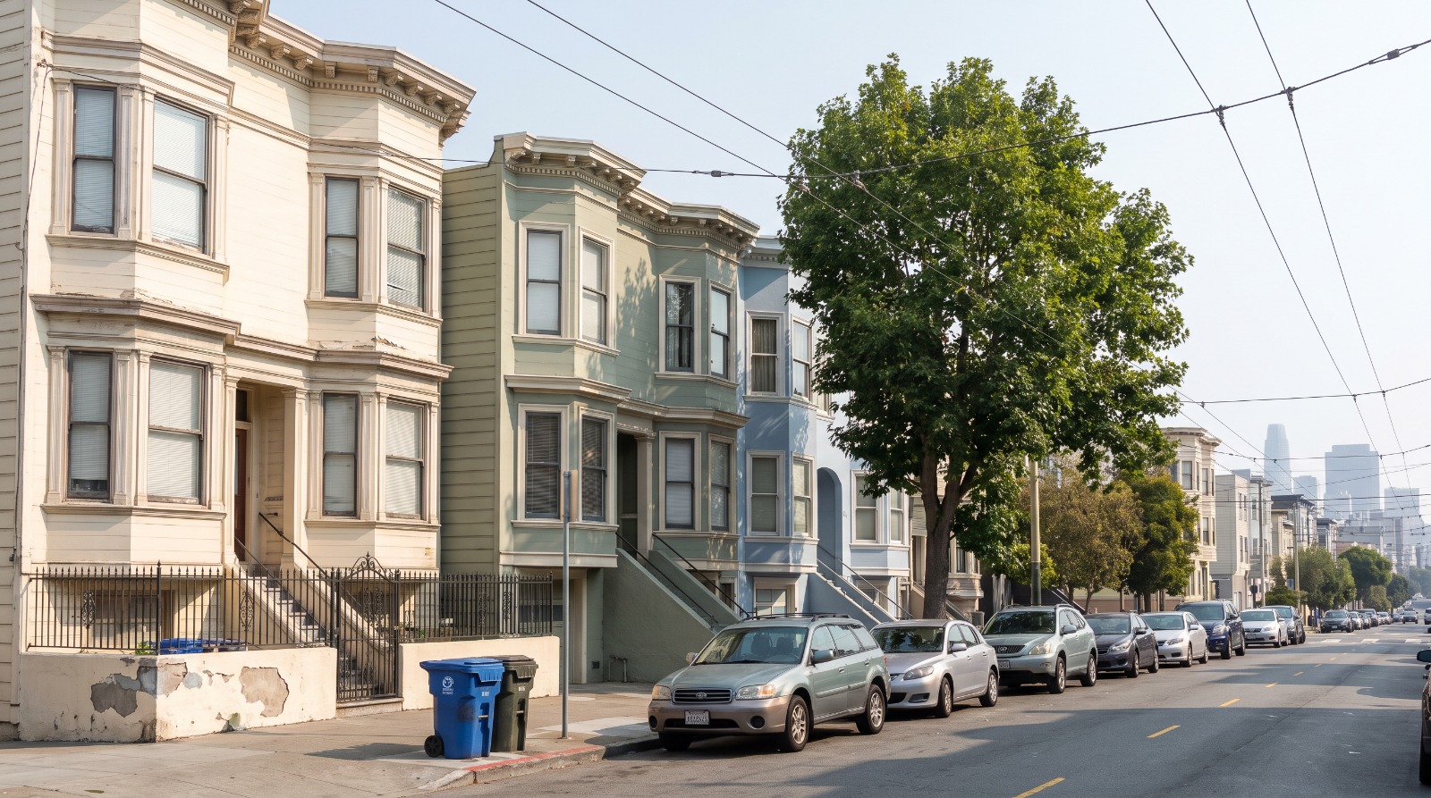 Edwardian flats along a residential block in Duboce Triangle, the San Francisco neighborhood where a cloned rental listing scam took place.