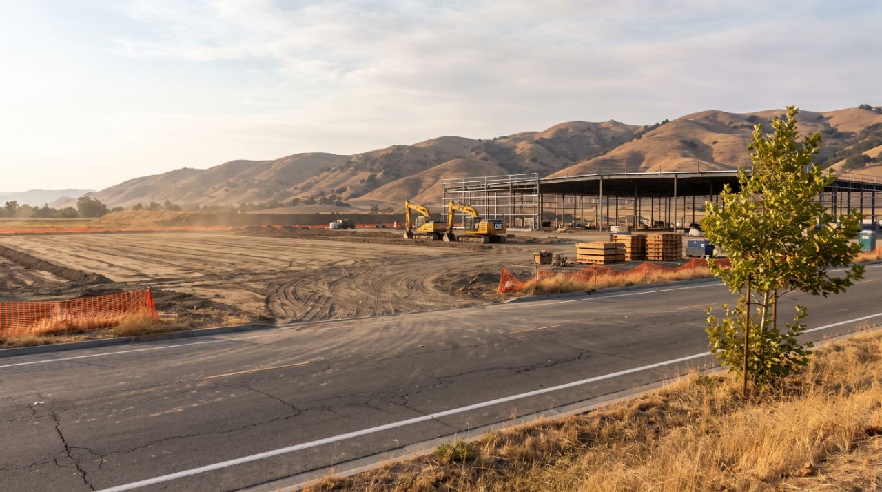 Graded construction site off Camino Arroyo in east Gilroy where Amazon's data center is being built.
